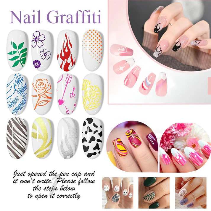 12 Colors Nail Art Marker Pen Set – DIY Creative Nail Design Pens