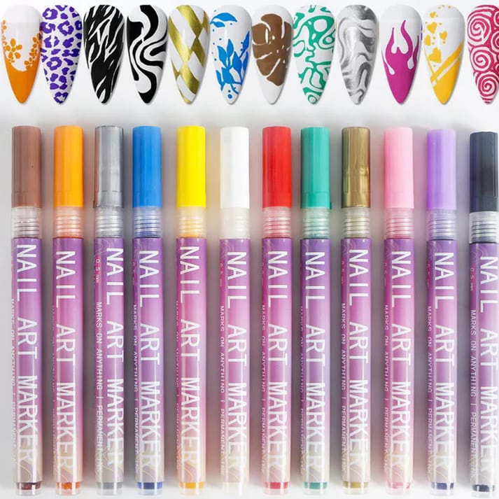 12 Colors Nail Art Marker Pen Set – DIY Creative Nail Design Pens