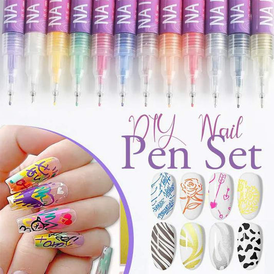 12 Colors Nail Art Marker Pen Set – DIY Creative Nail Design Pens