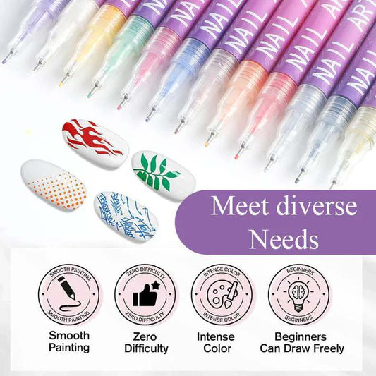 12 Colors Nail Art Marker Pen Set – DIY Creative Nail Design Pens